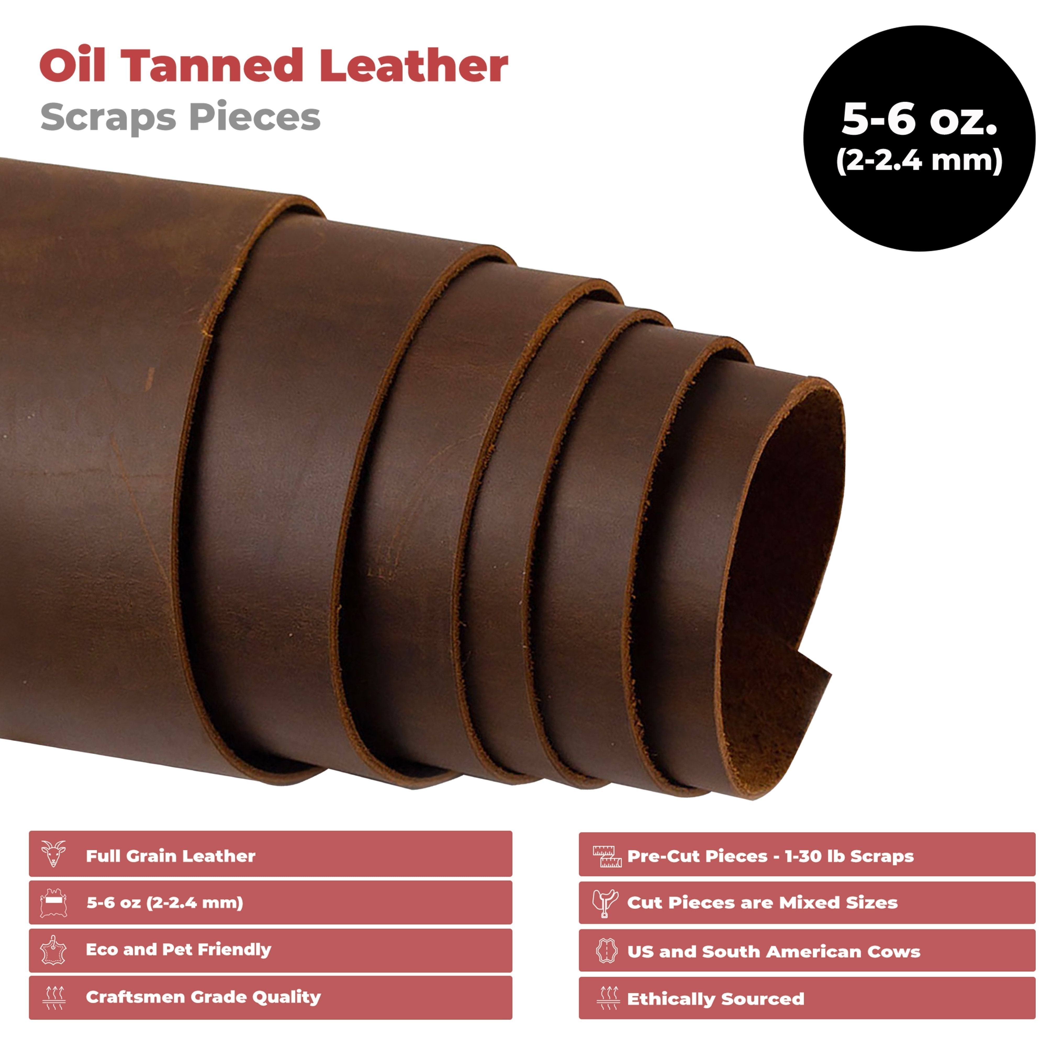 ELW 5-6 oz (2-2.4mm) Thickness Scraps | Bourbon Brown | Sizes:1-30 LBS | Cowhide Full Grain Leather Calf Hide Full Grain Oil Finished Leather Tooling, Holsters, Knife Sheath, Carving, Embossing, Stamping Secondary image