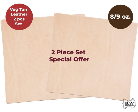 Veg Tan 2 Piece Set Special Offer Full Grain Leather 8-9oz (3-3.6mm) Thickness Pre-Cut - Import AA Grade Tooling Cowhide Leather Hide - Vegetable Tanned Leather for Tooling,Carving,Molding,Dyeing