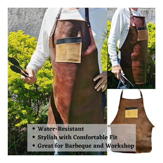 ELW Full Grain Leather Apron-1 Pouch, BBQ Apron, Men & Women's Apron, Kitchen, Cooking, Bartending, Workshop, One Size Fit