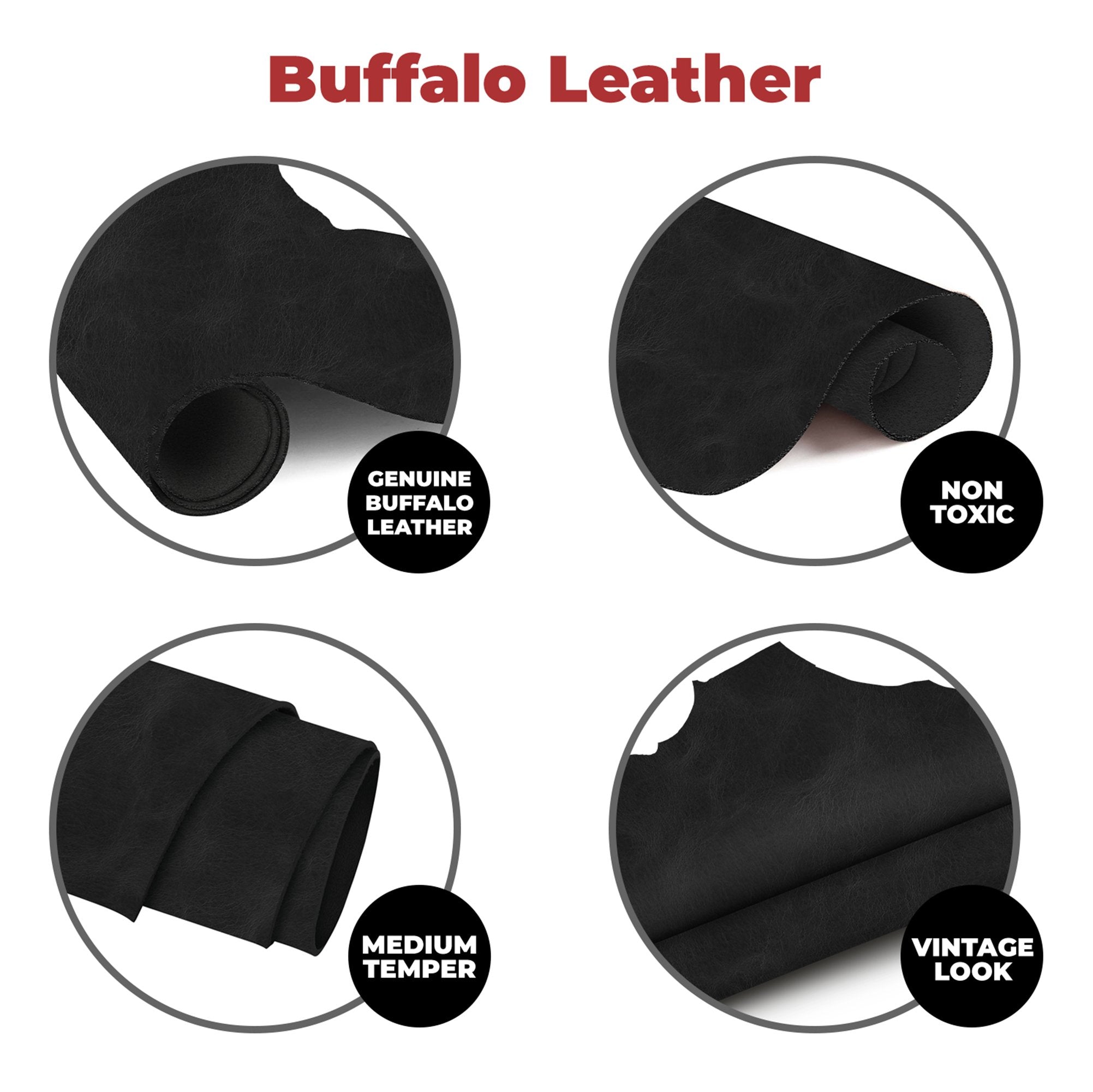 ELW Buffalo Leather Hide 5-6 oz (2-2.4mm) Pre-Cut Thin Craft Leather Sheet Size:10"x12" | Black Color | Full Grain Real Leather Sheets for Leather Crafting Supplies Genuine Leather Hide