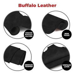 ELW Buffalo Leather Hide 5-6 oz (2-2.4mm) Pre-Cut Thin Craft Leather Sheet Size:10"x12" | Black Color | Full Grain Real Leather Sheets for Leather Crafting Supplies Genuine Leather Hide