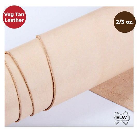 ELW Veg Tanned Leather Shoulder 2/3 oz. (.8-1.2mm) Light Weight 100% Natural Full Grain Leather Tooling Craft Lining Repair Projects Various Sizes: