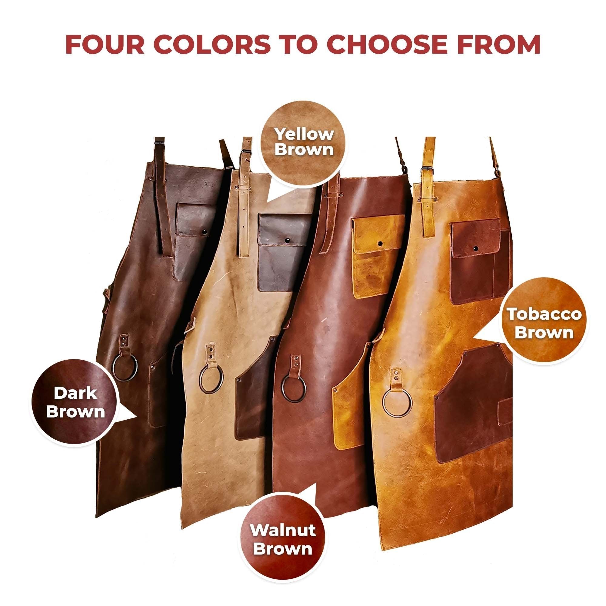 ELW Full Grain Leather Apron-2 Pouch Leather Apron, BBQ Apron, Men and Women's Apron, Kitchen, Cooking, Bartending, One Size