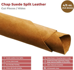 ELW Chap Splits Suede 4-5 oz (1.6-2mm) Pre-Cut Piece - Split Leather Cowhide - Prime AB Grade Quality - Perfect For Auto, Garments, Chaps, Bags, Vest, Aprons, Saddles, Moccasins