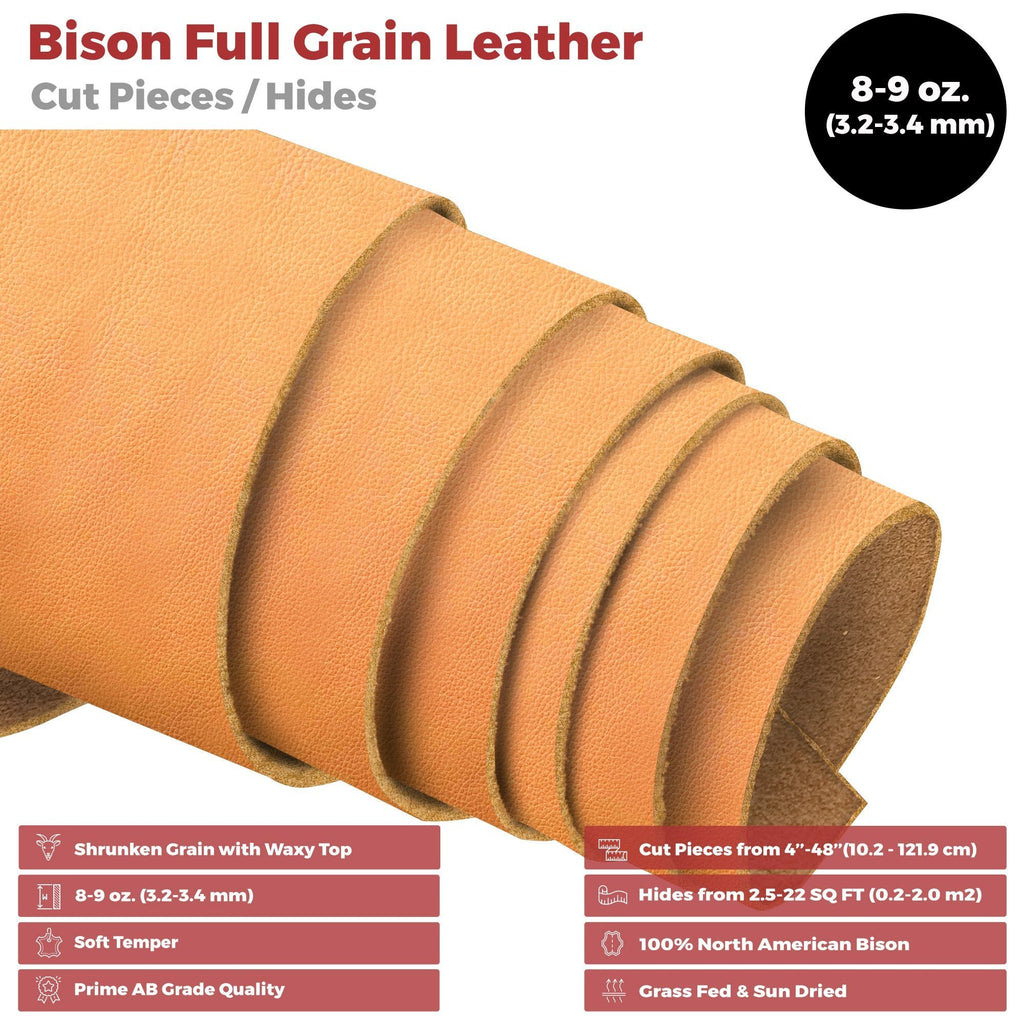 ELW Genuine American Leather Bison 8-9 oz (3.2-3.4mm) Pre-Cut - 4 to 23 SQ FT -Full Grain Leather Bison Hide DIY Craft Projects, Bag, Chap, Motorcycle, Clothing, Jewelry, Moccasins