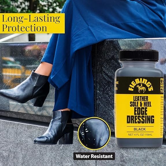 Fiebing's Leather Sole & Heel Edge Dressing, 2-Pack Black (4 oz) - High Gloss Shoe Dressing for Leather Soles & Heels - Provides a Protective Finish - Includes Brush Applicator