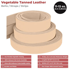 Thick Leather Strip Vegetable Tanned Import Cowhide 11-12 oz / 4mm-5mm / Perfect for Tooling Leather Crafting Belts, Straps, Harnesses, Saddle, DIY | Full Grain Leather