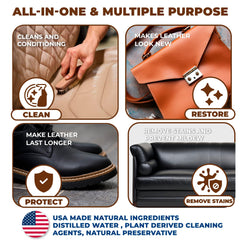 European Leather Care Leather Spot Cleaner Car Leather Cleaner and Conditioner for Leather Couch Cleaner, Furniture, Car Seat, Shoes, Boots, Purse - Natural Ingredient Leather Spot Cleaner Made in USA