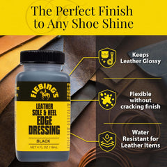 Fiebing's Leather Sole & Heel Black Edge Dressing (4 oz) - High Gloss Shoe Dressing for Leather Soles and Heels - Provides a Protective, Glossy Finish After a Shoe Shine - Includes Brush Applicator