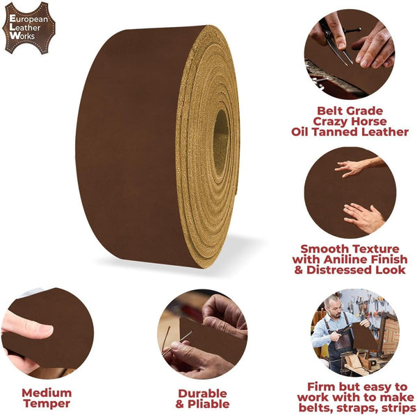 9-10 oz. (3-4mm) Oil Tanned Leather Blank Belts in 66"-68" Long Full Grain Cowhide Crazy Horse Leather Straps