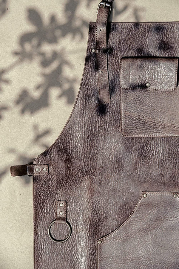 ELW Leather Apron for Kitchen, BBQ, Cooking, Woodworking, Barber, & Crafting - 100% Top Grain Leather - Large Tool Pockets - 3/4 oz Thickness - Adjustable Size M to 2XL