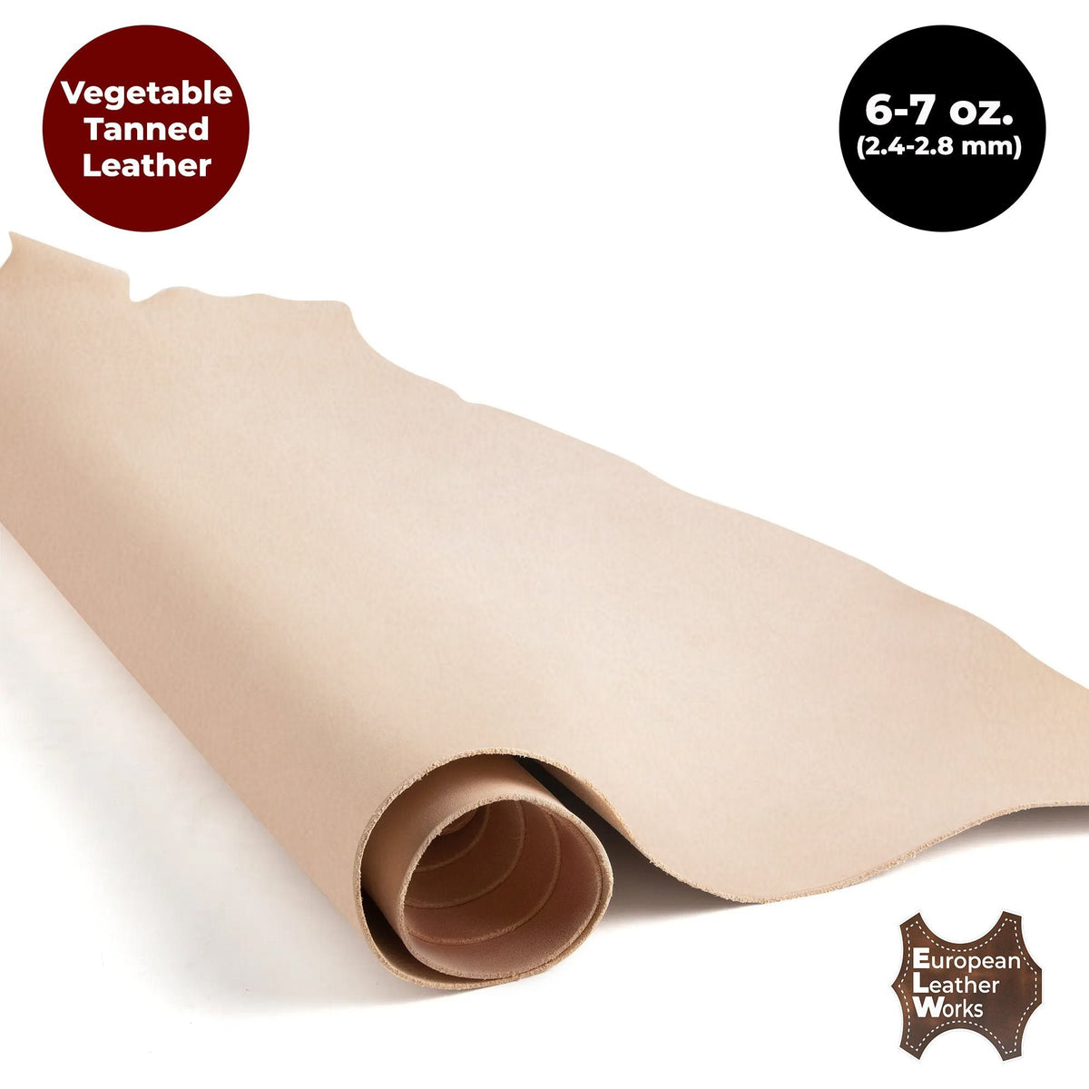 ELW Tooling Leather Vegetable Tanned 6-7 oz. (2.4-2.8mm) Heavy Thickness Weight Pre-Cut Leather Sheets 6" to 48" Cowhide Leather Main image