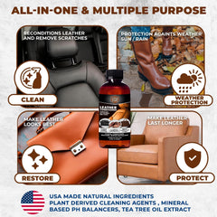 European Leather Care Leather Conditioner - Leather Couch, Furniture, Shoe, Leather Jacket, Purse, Boot Cleaner, Leather Conditioner Car Leather Cleaner Leather Repair Restorer All Natural USA