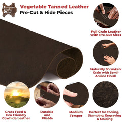 European Leather Work 5-6 oz. (2-2.4mm) Vegetable Tanned Leather Natural Shrunken Grain Cowhide Craftsmen Grade Quality for Tooling, Carving, Engraving, Molding