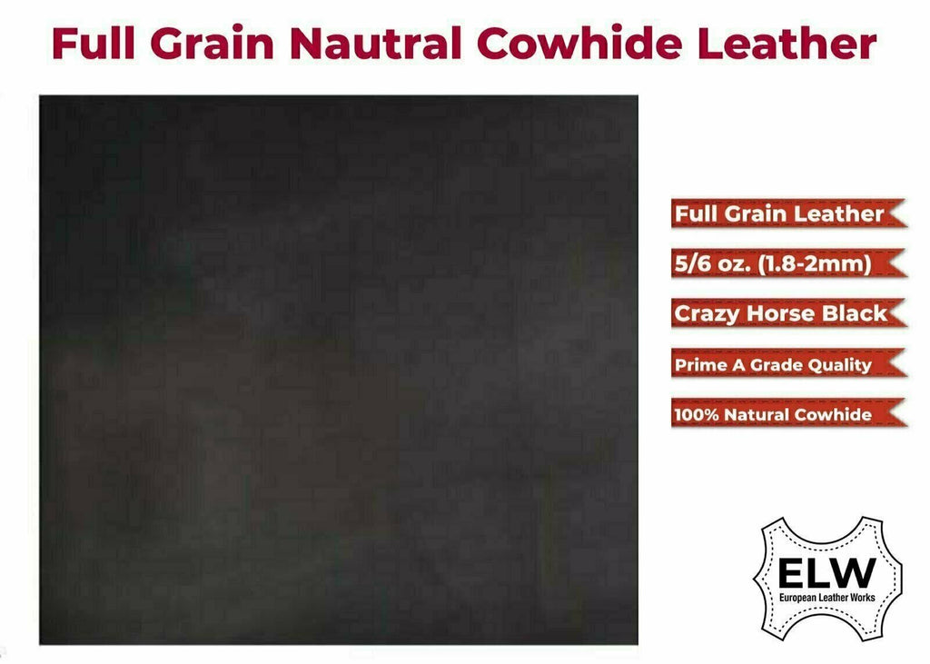 ELW Tooling Leather 5/6 OZ (2-2.4mm) Thickness | Black Color | Finished Full Grain Leather Cowhide Handmade Perfect for Crafting, Sewing, Molding, Workshop