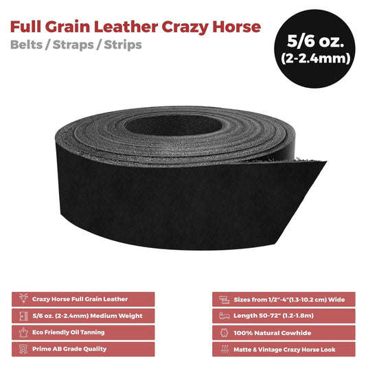 Black 5/6 oz. (2mm) Tooling Leather Belt/Strip/Straps 1/2"-4" Wide, 84" Length, Natural Cowhide Leathercraft Projects