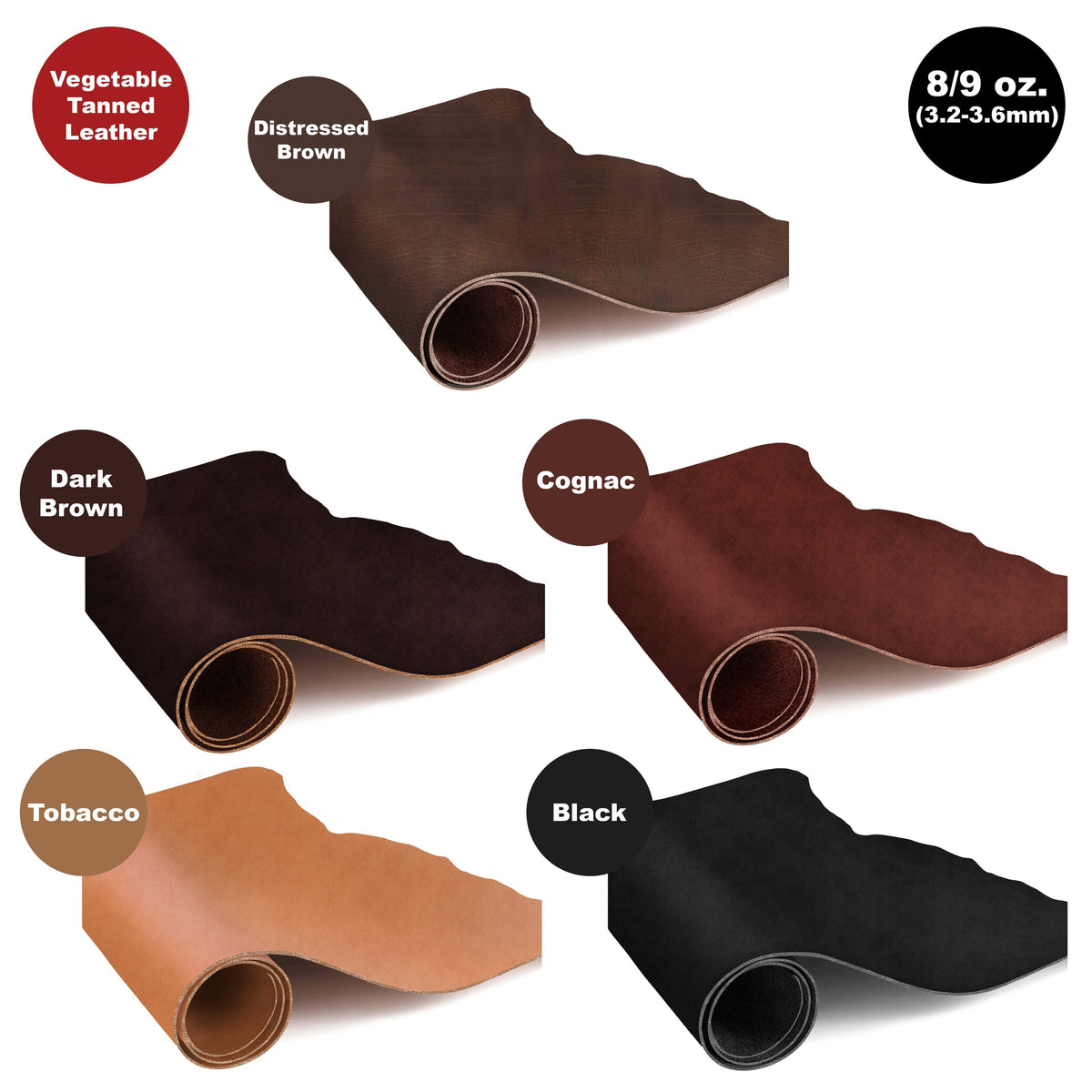 ELW Genuine Leather Vegetable Tanned 8-9 oz. (3.2-3.6mm) Size 6” to 14 SQ FT Full Grain Veg Tan Leather AB Grade Cowhide, Heavy Weight, Tooling, Carving, DIY, Holster, Stamping
