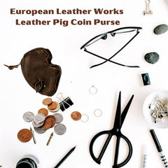 ELW Pig Coin Purse, Genuine Handmade Full Grain Leather Women and Girls Cute Fashion Coin Purse Wallet Bag Change Pouch Key Holder, Handmade with Rustic Cute Design, Perfect gift, Change Pouch Wallet