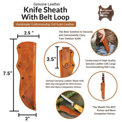 ELW Full Grain Leather Mora Knife Sheath with Belt Loop - Protect Fixed Blade Knives for Outdoor Hunting, Bushcraft Camping, Hiking, BBQ, & Outdoor Activities