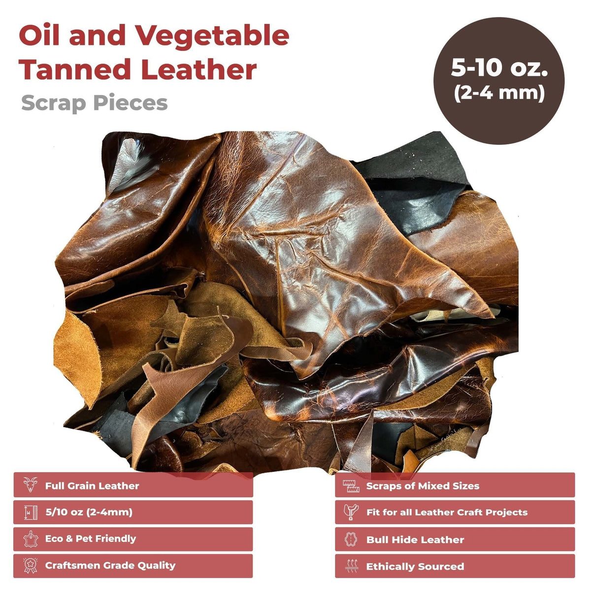 ELW Leather Scraps | Size: 1-100 LB | Genuine Cowhide Leather Remnants for Crafting, Ideal for DIY Leatherworking Projects Tooling, Holsters, Carving, Embossing, Stamping