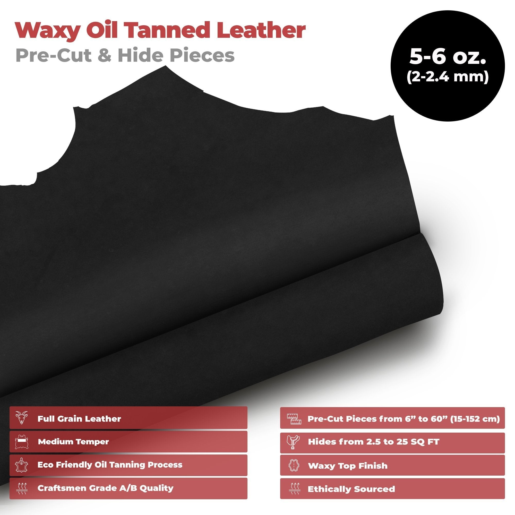 European Leather Work Oil Tanned Leather 5-6 OZ (2-2.4mm) Pre-Cut Full Grain Cowhide Handmade Waxy Finish Leather for DIY, Crafts, Sheaths, Sewing, Workshop Secondary image