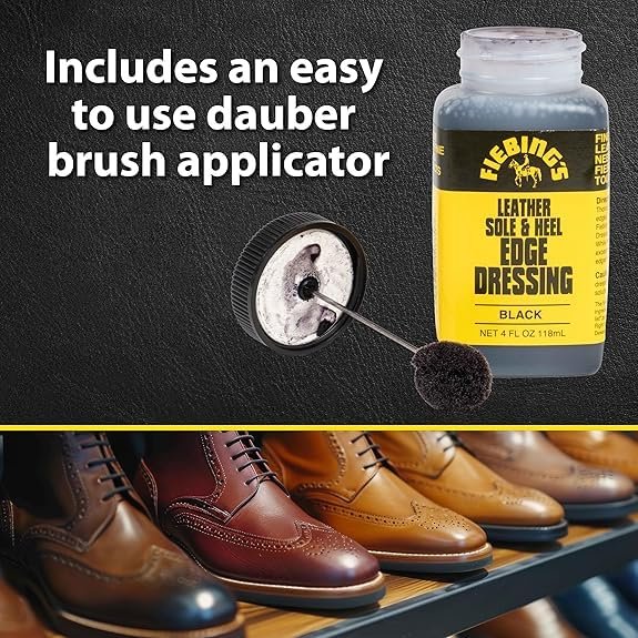 Fiebing's Leather Sole & Heel Edge Dressing, 2-Pack Black (4 oz) - High Gloss Shoe Dressing for Leather Soles & Heels - Provides a Protective Finish - Includes Brush Applicator