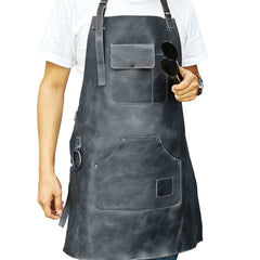 ELW Full Grain Leather Apron-2 Pouch Leather Apron, BBQ Apron, Men and Women's Apron, Kitchen, Cooking, Bartending, One Size