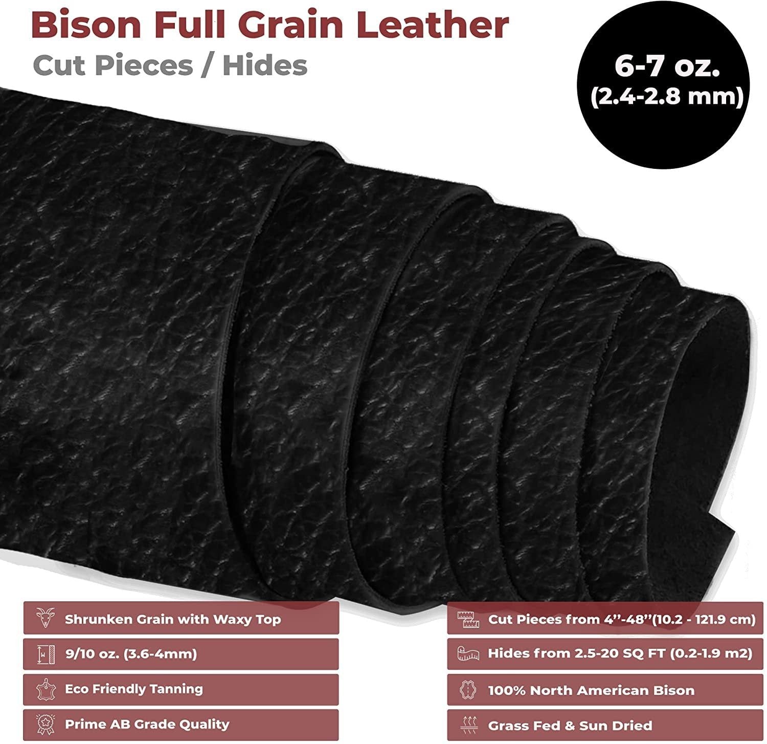 ELW 6-7 oz. (2.4-2.8mm) Pre-Cut | Full Grain Leather Bison Hide Tooling, Carving, Molding, DIY Craft Projects, Bag, Chap, Motorcycle, Shoe, Clothing, Jewelry, Wrapping Secondary image