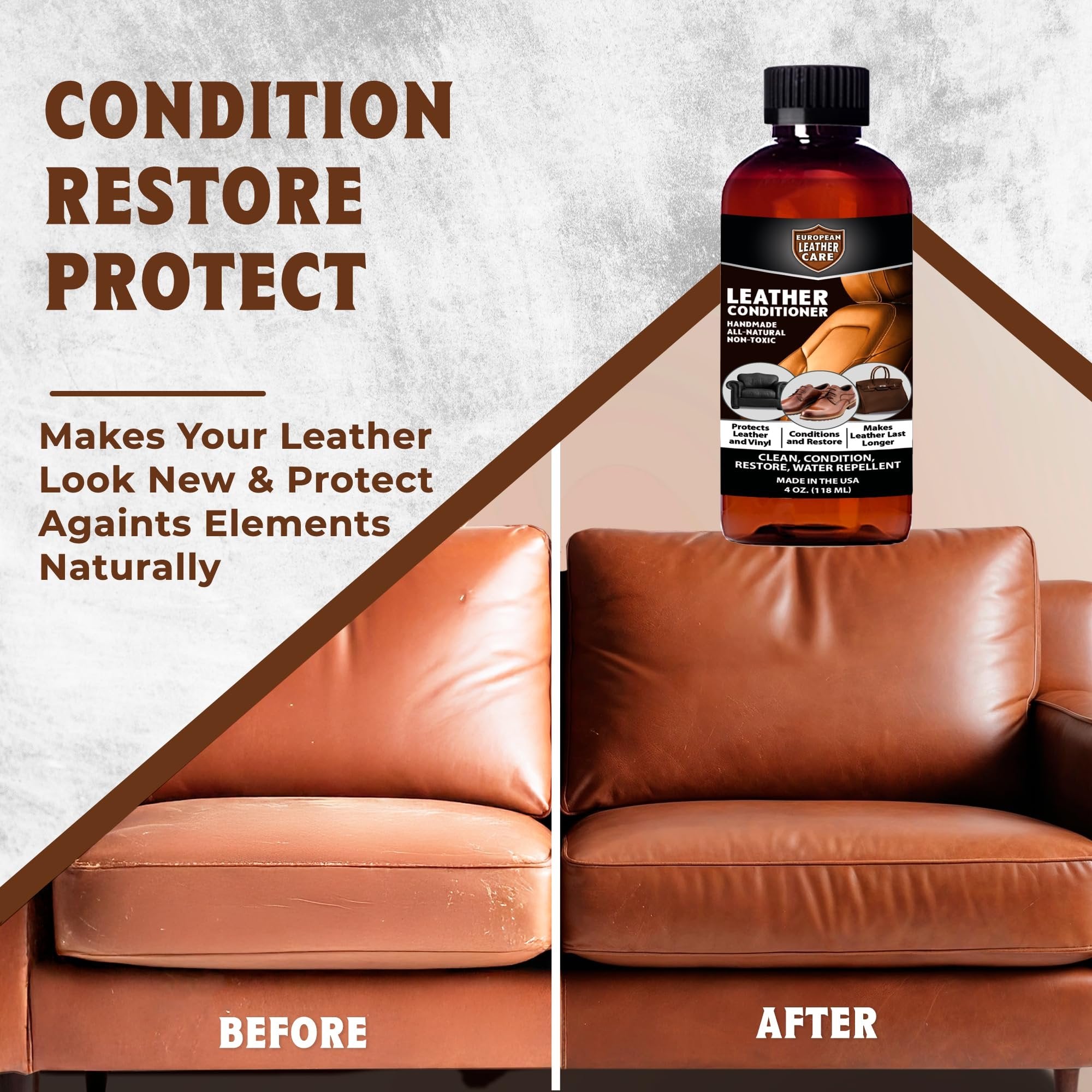 European Leather Care Leather Conditioner for Leather Couch, Furniture, Shoe, Leather Jacket, Purse, Boot Cleaner, Leather Conditioner Car Leather Cleaner Leather Repair Restorer All Natural USA