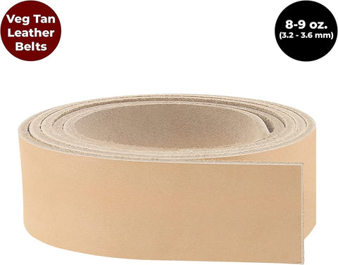 #2 Vegetable Tan Import Cowhide Leather Strip 8/9 oz Size: 50" Length and 1/2" to 4" Width