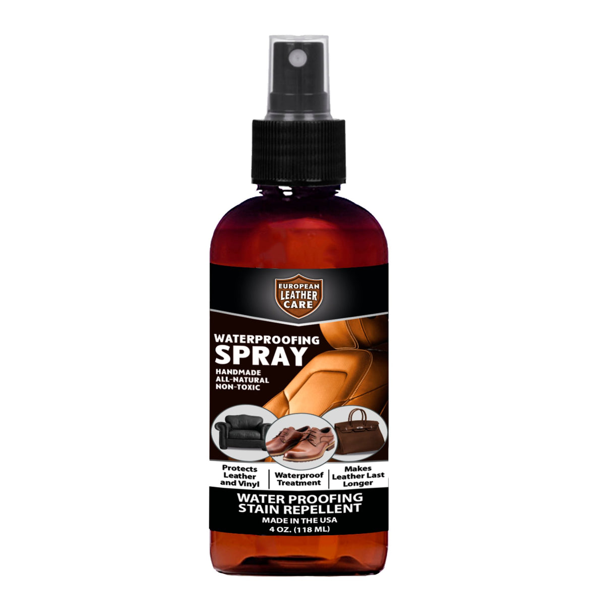 European Leather Care Waterproofing Shoe Spray - All Natural Non-Toxic Leather Shoe Suede Protector Spray - Waterproof Spray Shoes Rain and Stain Repellent Spray for bag, Furniture, Car Interior