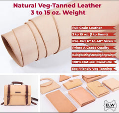 ELW Veg Tan Full Grain Tooling Leather 3/4 oz to 13/15 oz (1mm-6mm) Weight Pre-Cut Squares 6" to 48" Leathercraft, Stamping, Engraving, Molding, Dyeing