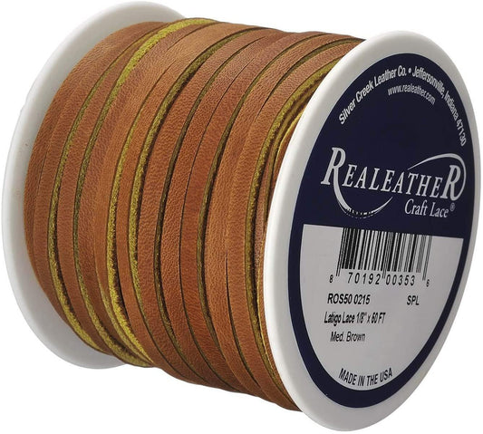 Realeather Latigo Lace Spool, 1/8"x50', Medium Brown