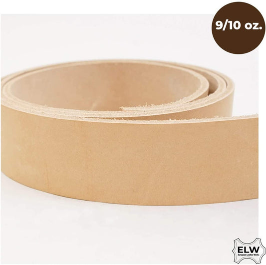 Import Tooling Leather 9/10 oz Natural 50-54" Length Belt Blanks/Strips/Straps from Full Grain Vegetable Tanned Leather