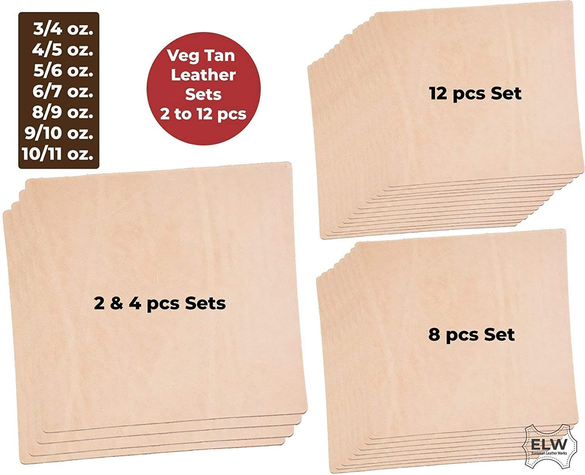 ELW Vegetable Tanned Leather 3/4oz 5/6oz 6/7oz 8/9oz 9/10oz 11/12 oz (1-4.8mm) Special Priced Bundle Sets Cowhide Full Grain Leathercraft Holsters Knife Sheates Coasters Emboss Stamp Tool Main image