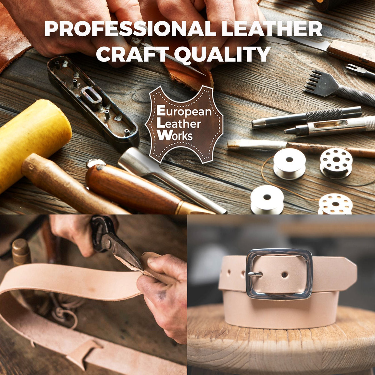 9-10 oz. (3.6-4 mm) ELW Vegetable Tanned Cowhide Full Grain Import Tooling Leather Belt Blanks, Straps/Strip 50" to 94" Lengths