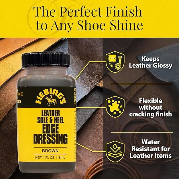Fiebing's Leather Sole & Heel Edge Dressing, 2-Pack Black (4 oz) - High Gloss Shoe Dressing for Leather Soles & Heels - Provides a Protective Finish - Includes Brush Applicator