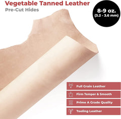 8-9 oz (3.2-3.6mm) ELW Vegetable Tanned | Full Grain Import Cowhide Leather Side - Perfect for Tooling, Molding, Engraving, Dyeing, & Stamping