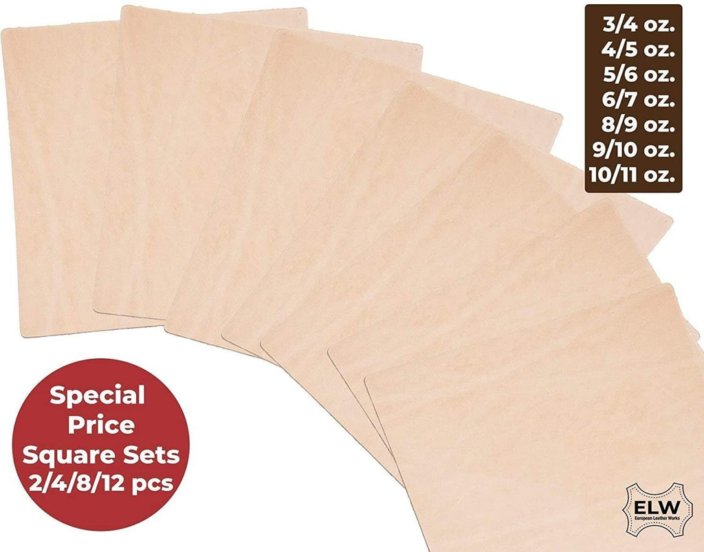 ELW Vegetable Tanned Leather 3/4oz 5/6oz 6/7oz 8/9oz 9/10oz 11/12 oz (1-4.8mm) Special Priced Bundle Sets Cowhide Full Grain Leathercraft Holsters Knife Sheates Coasters Emboss Stamp Tool