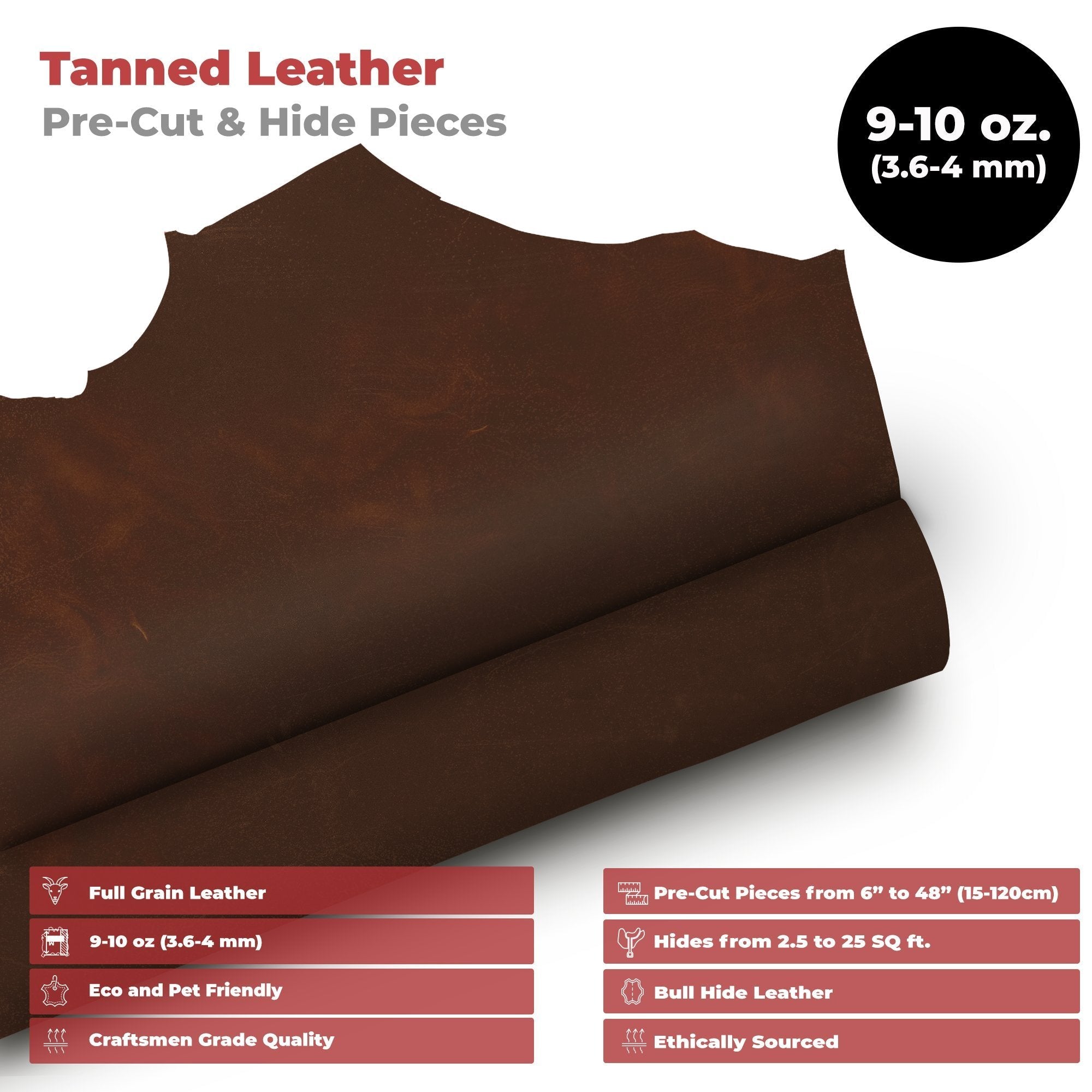 ELW 9-10 oz (3.6-4mm)  Heavy Weight Oil Tanned Cowhide Full Grain Leather for Tooling, Holsters, Knife Sheaf, Carving, Embossing, Stamping, Collar, Leash, Crafting Secondary image