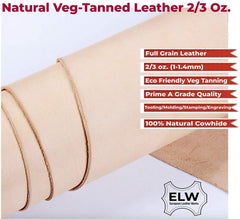 ELW Veg Tanned Leather Shoulder 2/3 oz. (.8-1.2mm) Light Weight 100% Natural Full Grain Leather Tooling Craft Lining Repair Projects Various Sizes: