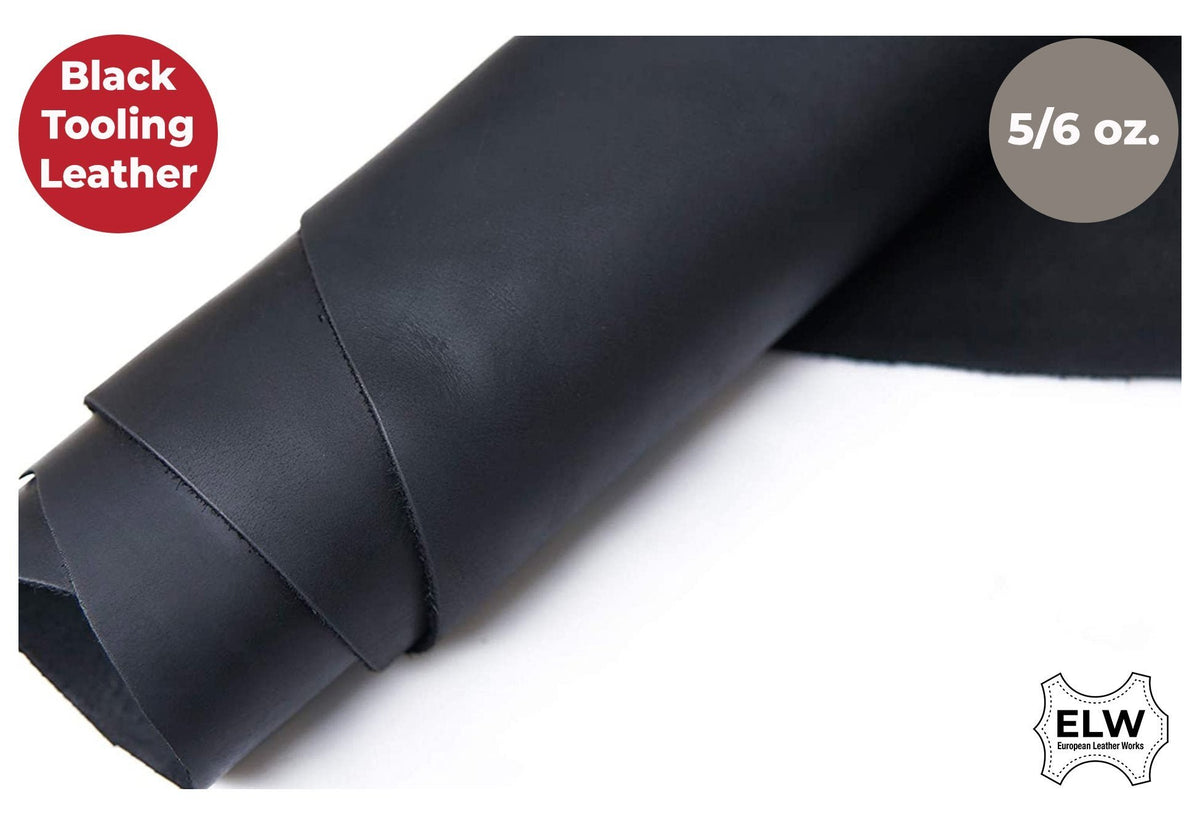 ELW Tooling Leather 5/6 OZ (2-2.4mm) Thickness | Black Color | Finished Full Grain Leather Cowhide Handmade Perfect for Crafting, Sewing, Molding, Workshop Main image