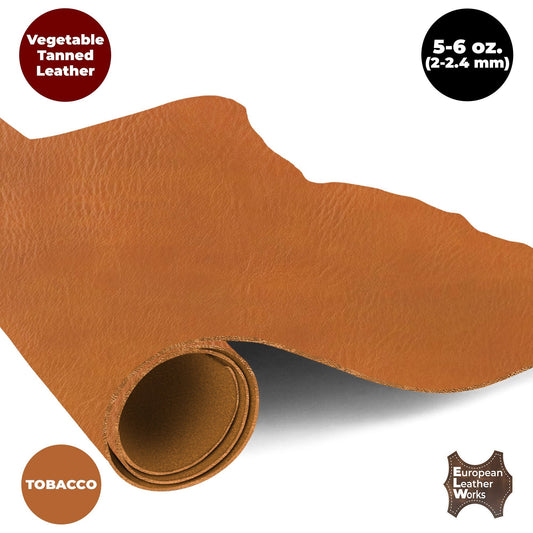 European Leather Work 5-6 oz. (2-2.4mm) Vegetable Tanned Leather Natural Shrunken Grain Cowhide Craftsmen Grade Quality for Tooling, Carving, Engraving, Molding