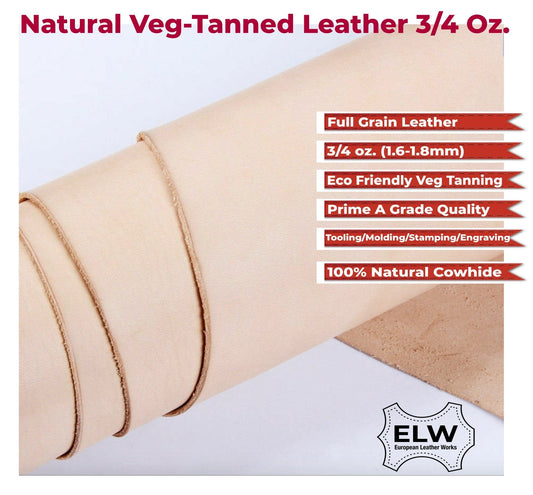 Veg Tan Tooling Leather 3/4 oz (1.4-1.8mm) 2 Piece Special Price Pre-Cut 6" to 48" Import AA Grade Natural Cowhide Leathercraft, Molding, Holster, Armour, Projects, Repair, Lining