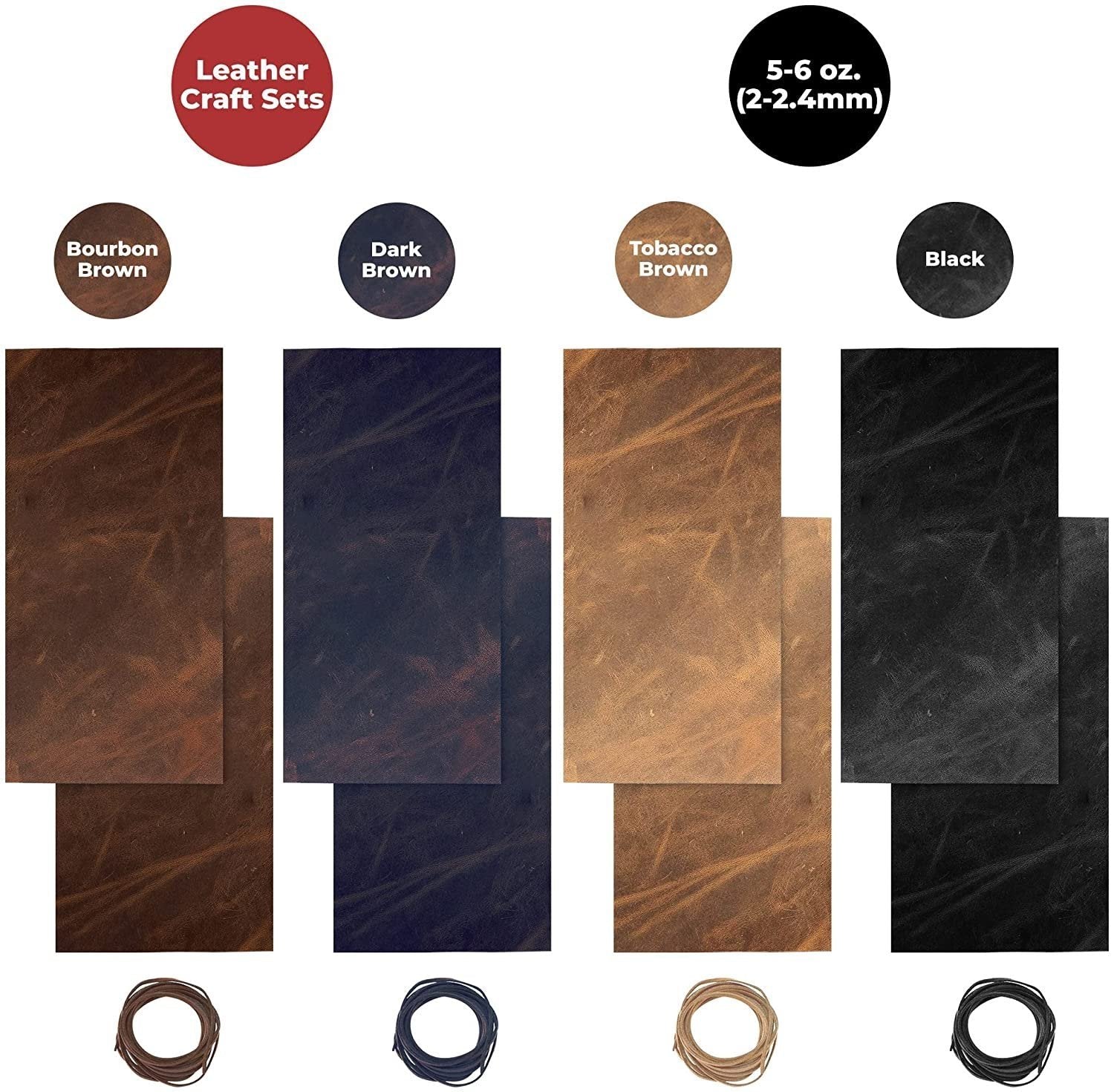 ELW 5-6 oz (2-2.4mm) Full Grain Leather Craft Sets of 2-4 Pieces in Sizes from 6" to 24"with Cord Braiding String 36" included, Oil Tanned Real Cowhide for Tooling, Carving, Craft, Repair, Knife Sheaths Secondary image