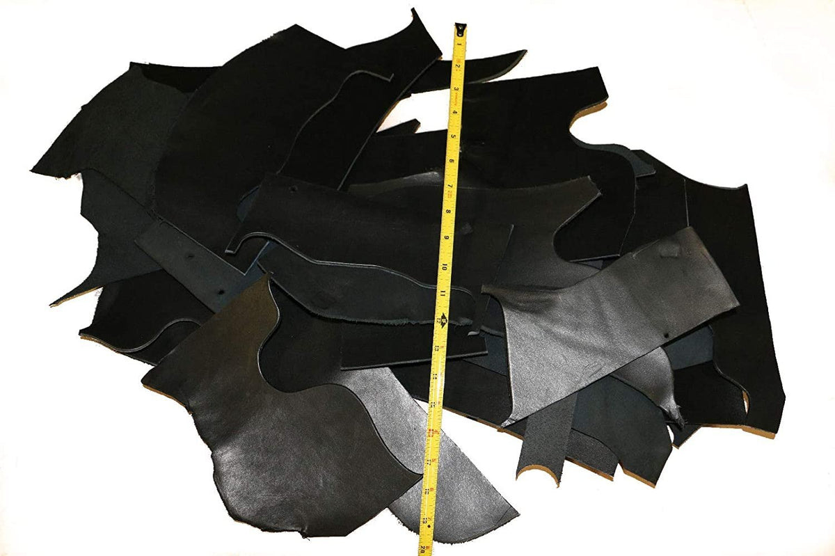 5 LB Scrap Leather Cowhide 7-10oz Assorted Sizes Black Vegetable Tanned Main image