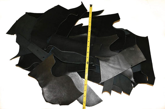 5 LB Scrap Leather Cowhide 7-10oz Assorted Sizes Black Vegetable Tanned