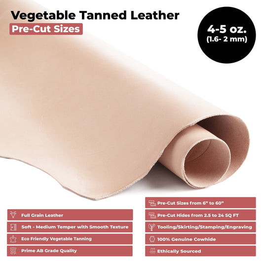 ELW Full Grain Cowhide Leather 4-5 oz [1.6-2mm] Thickness in Pre-Cut - AB Grade Hide Vegetable Tanned Leather Using for Tooling, Carving, Molding, Dyeing Material for Craft, Hobby, Workshop