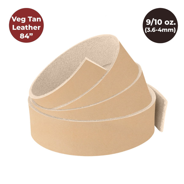 9-10 oz. (3.6-4mm) Vegetable Tanned 84" Length Cowhide Tooling Leather Strap Full Grain