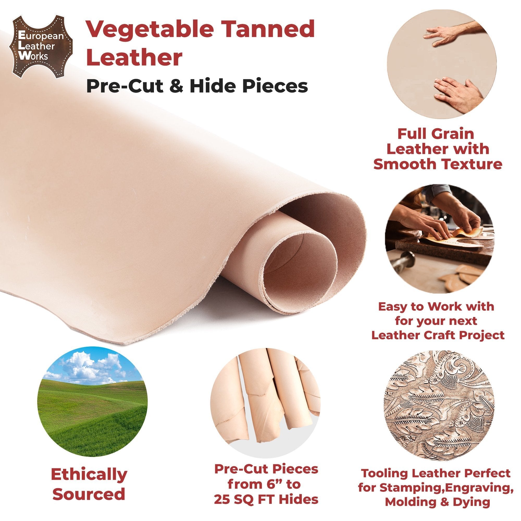 Import Cowhide Tooling Leather 2-3oz Pre-Cut (8.5 inch x11 inch) Secondary image